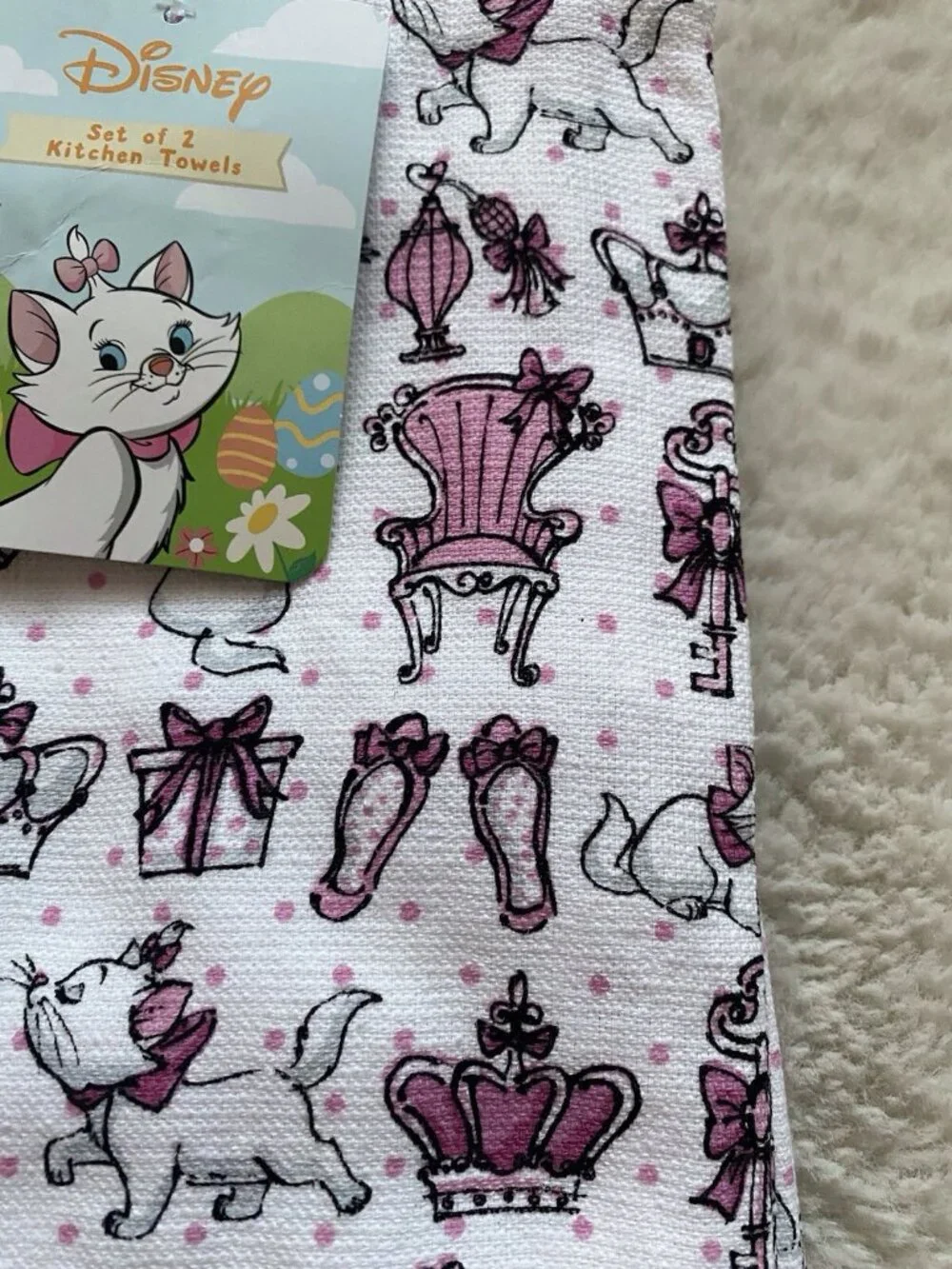 2 Pk Disney The Aristocats‎ Marie Crown Mirror Gift Kitchen Towels 16” X 26” NEW